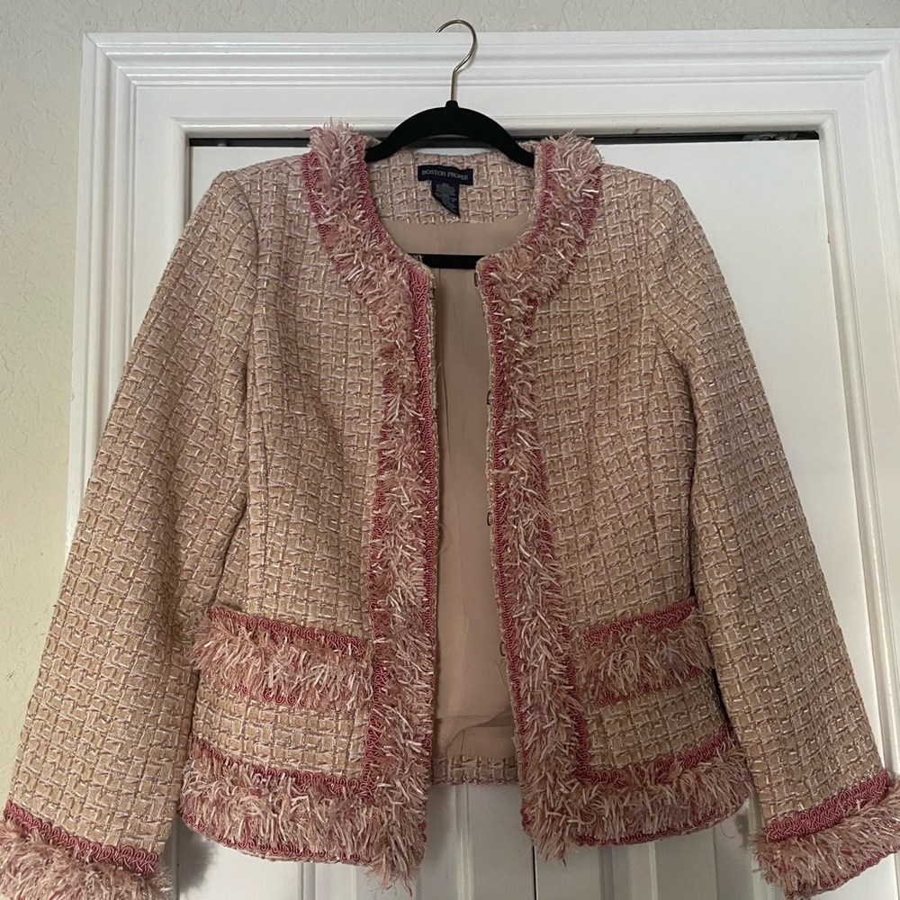 Designer inspired jacket with braided trim.